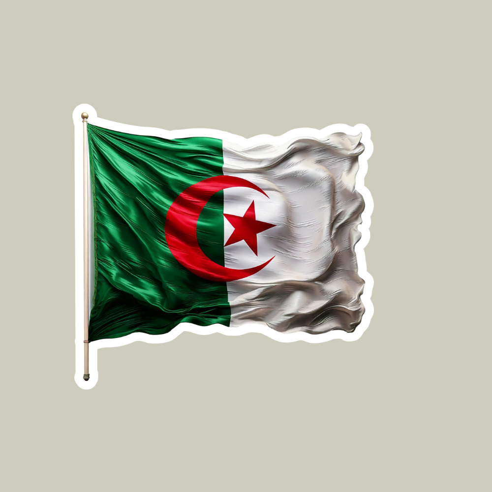 Algeria Flag Sticker design, Algerian flag sticker on a laptop.