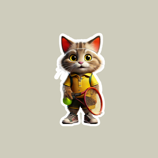 Cat Tennis Player Sticker