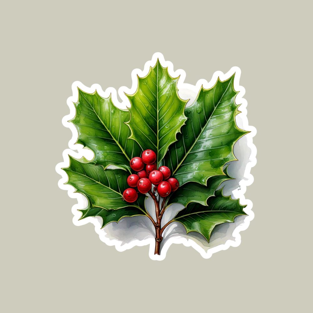 Christmas Holly Leaf Sticker for festive holiday decoration